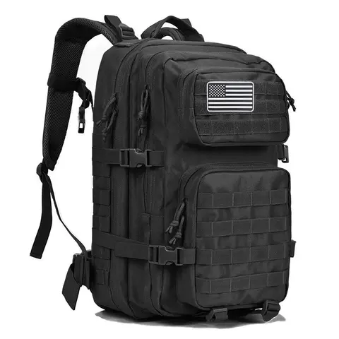 40L Military Tactical Backpack - Breathable Ventilated Mesh, High-Density Weather-Resistant 3-Day Assault Pack, MOLLE System, Hydration Compatible, Adjustable Shoulder Straps, Zipper, American Flag Patch for Camping, Emergency