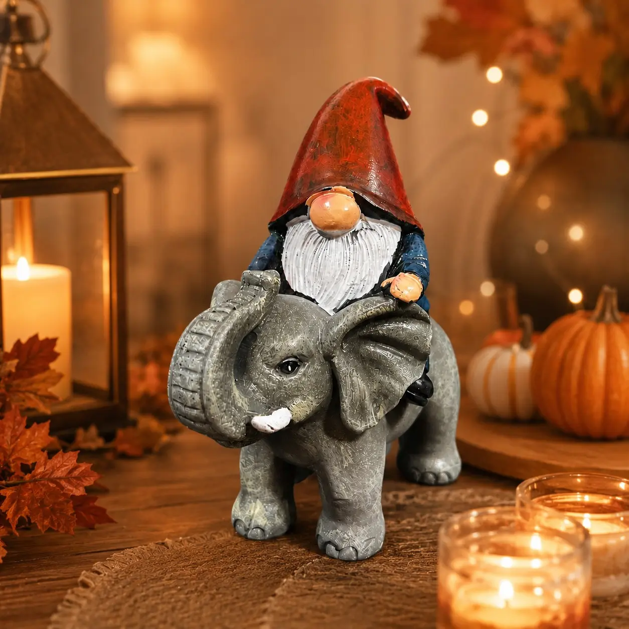 Christmas Santa Claus Riding Elephant Sculpture, Indoor Decoration Small Statue, Festive Holiday Ornament, Unique Christmas Gift Idea, Gnome