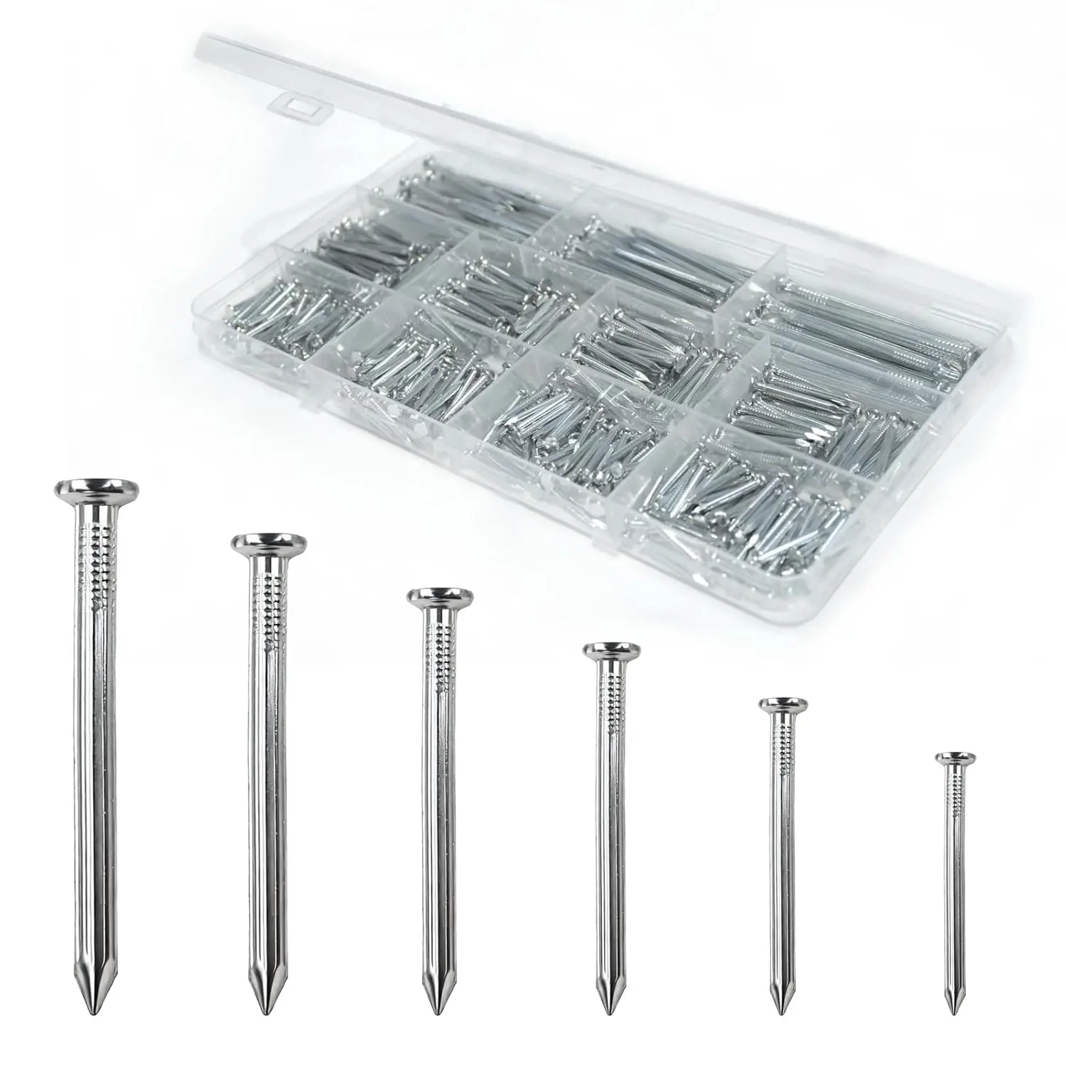 395 count Brick Steel Nails  Kit, Maximum Length 2.36 Inches, Galvanized, Masonry,  Nails, Clavos para Concreto - Durable Galvanized Steel  6 Size