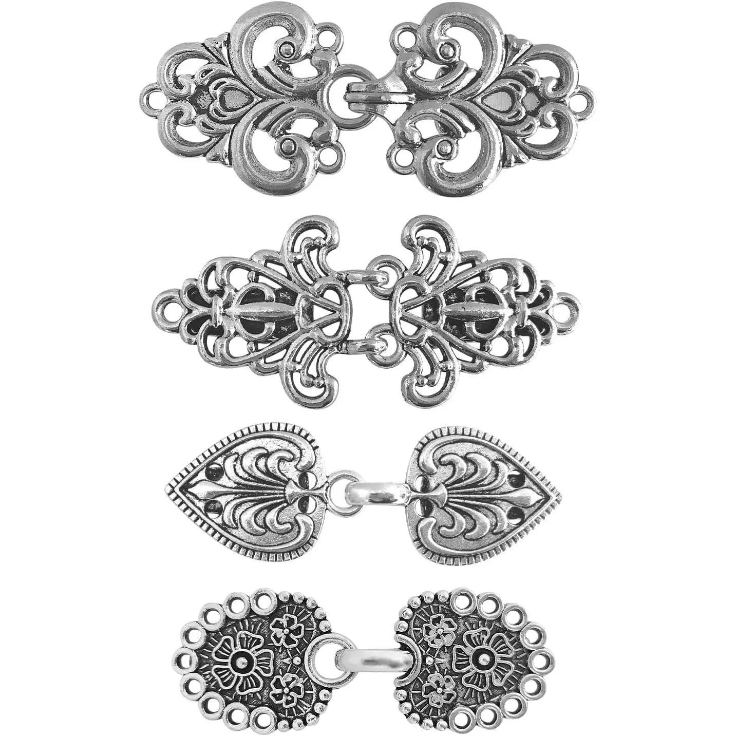 Retro Sweater Clips for Women, 4-Piece Zinc Alloy Set with Filigree Swirls, Reusable Cardigan Clasps for Dresses, Formal/Casual Wear, Female Wear, Filigree Detail, Retro Swirls, Reusable Safe, Set Of 4, Vintage, Brooch, 4 Different Styles
