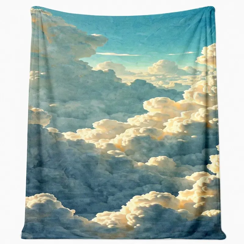Dreamy Sky Cloud Pattern Soft Flannel Fleece Throw Blanket, Cozy Lightweight Blanket for Sofa Couch Bed Bedroom Living Room Travel, All-Season Machine Washable Home Decor Gift for Adults Family, Aesthetic Blue Cloudscape Bedding Throw