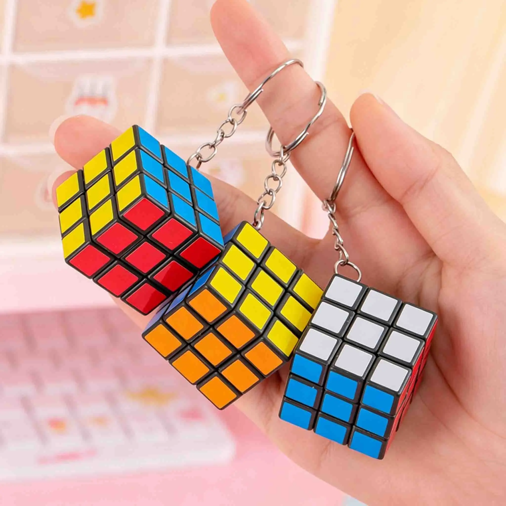 6-Piece/2-Piece Colorful 3x3x3 Puzzle Cube Toy — Stress-Relieving Fun & Birthday Gift; Cube Keychain Pendant Suitable as a Party Favor; Fidget Cube