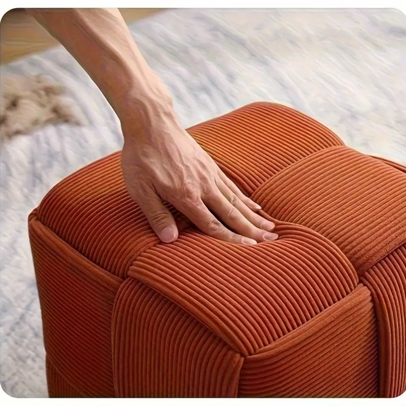 Small household low stool/square stool, Multifunctional Stool; suitable as a sofa footrest, shoe-changing stool, or ottoman; features a soft, comfortable cushion and a square corduroy-weave design.