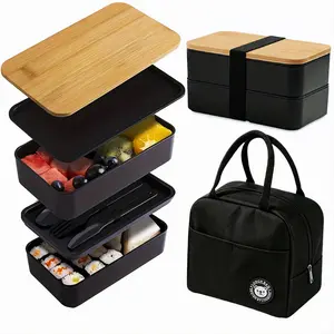 Double/triple Layer Bento Box Set, Minimalist Japanese Bamboo Lid, Reusable, Leak-Proof, Microwave Safe, Includes Utensils, Leakproof Lunchbox