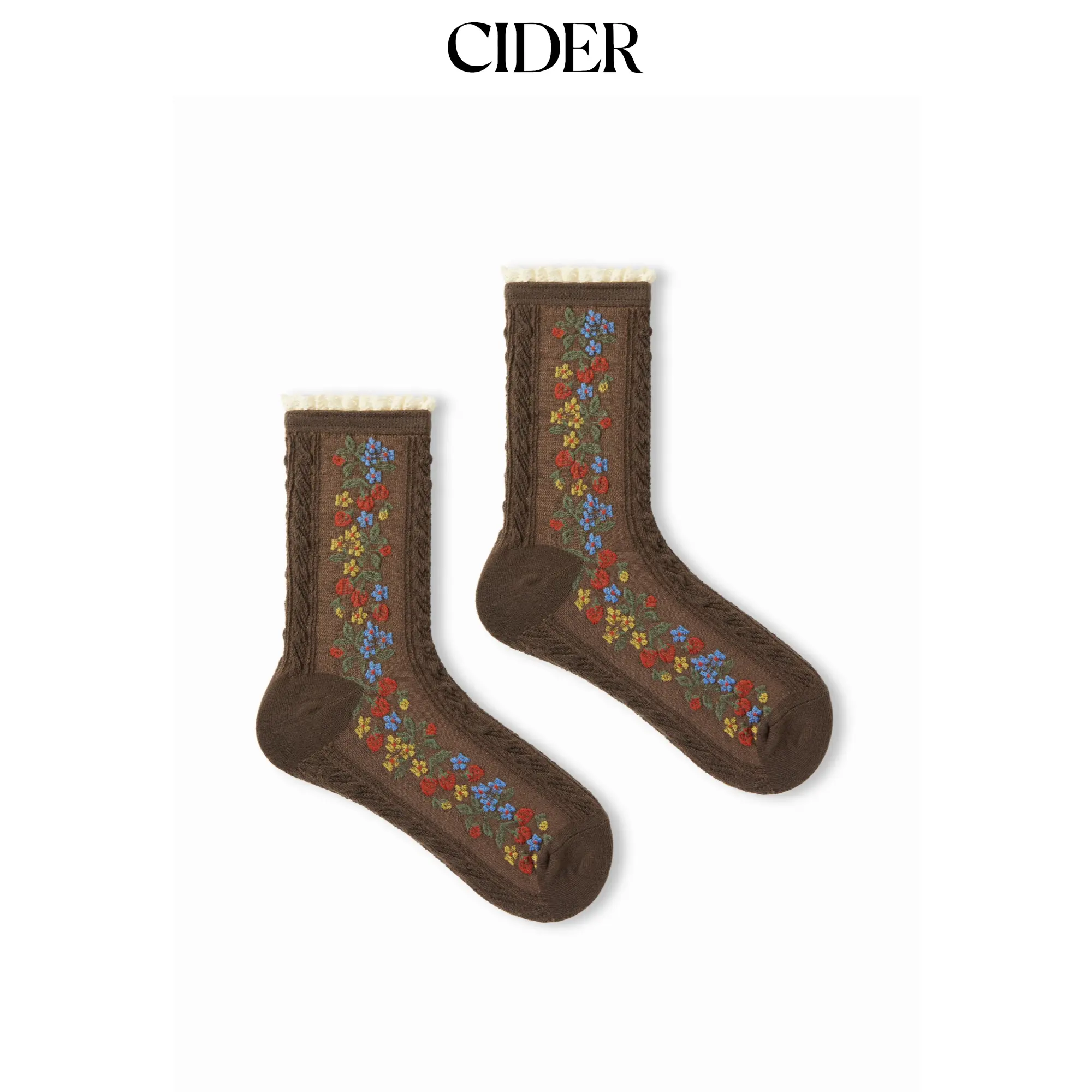 Cider FLORAL CRIMPED TRIM CREW SOCKS