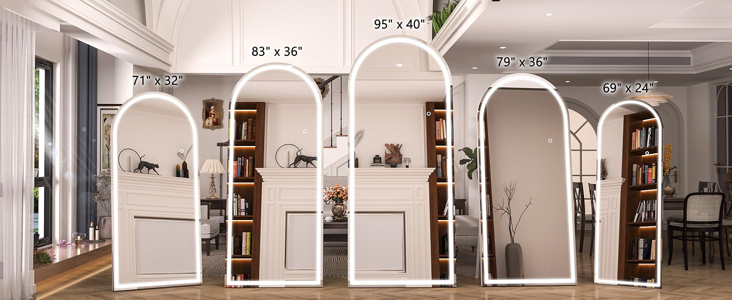 71" x 26" Led Mirror Full Length,Full Length Mirror with Lights Arch Design, 16"x 59"Tempered Glass,Shatter-Proof, Dimming & 3 Color Modes for Bedroom Cloakroom-UL 64" x21" Right Angle Mirror Full Length, Full Length Mirror with Lights Arch Design