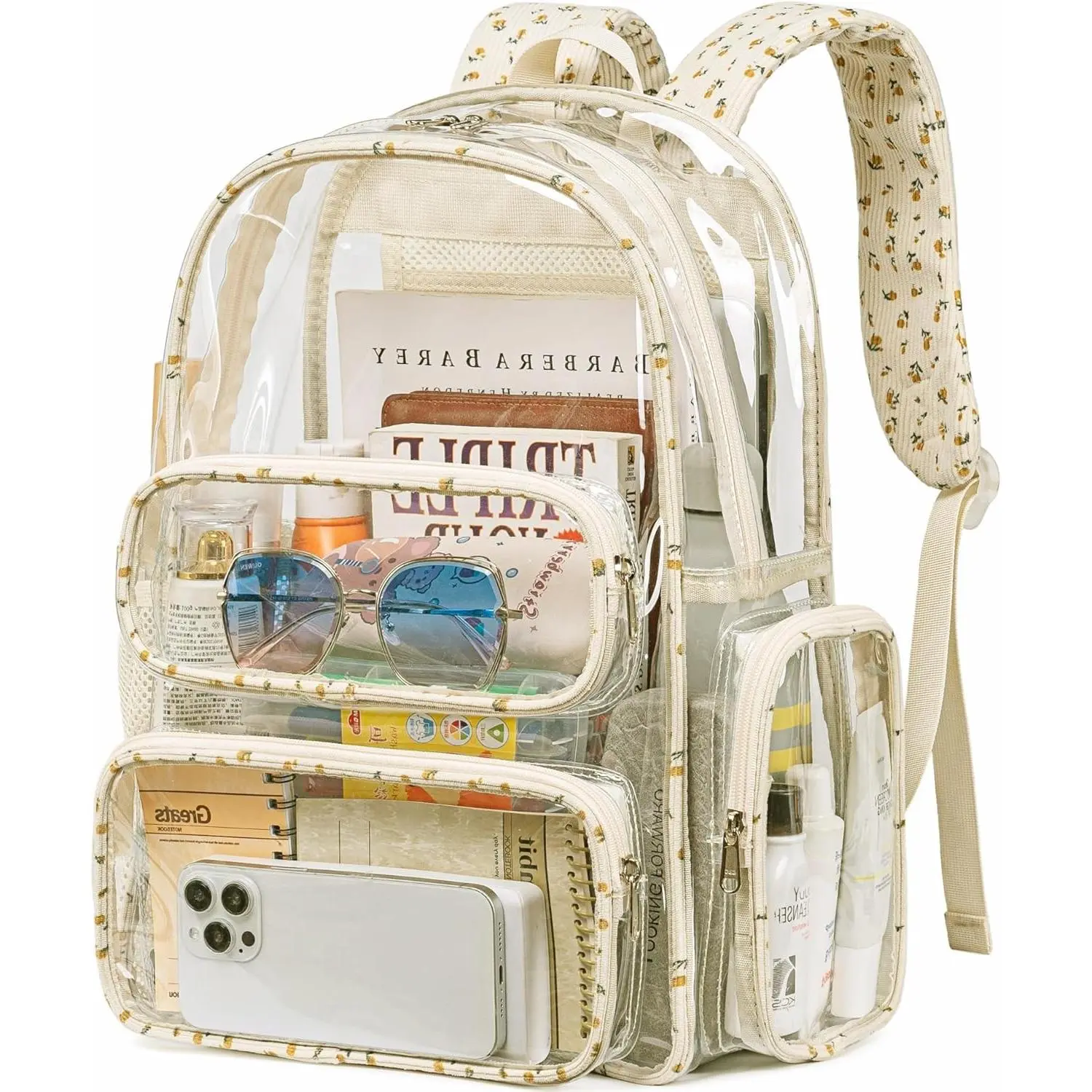 BTOOP Unisex 17" Heavy-Duty See-Through Backpack with Zipper, Padded Strap, Large Capacity Book Bag for Back to School Haul, College