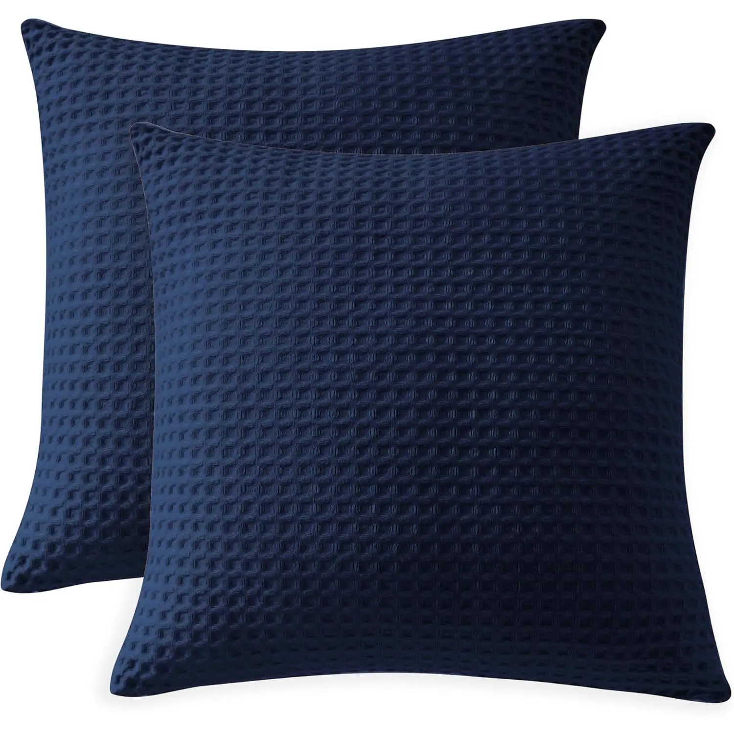 100% Egyptian Cotton 600 TC Waffle Weave Square Euro Sham Pillow Covers (2-Piece Set, Covers Only), Ultra Soft Breathable Decorative, 24"x24" Navy Blue for Bed & Sofa, Two Piece Set, Pack Of 2