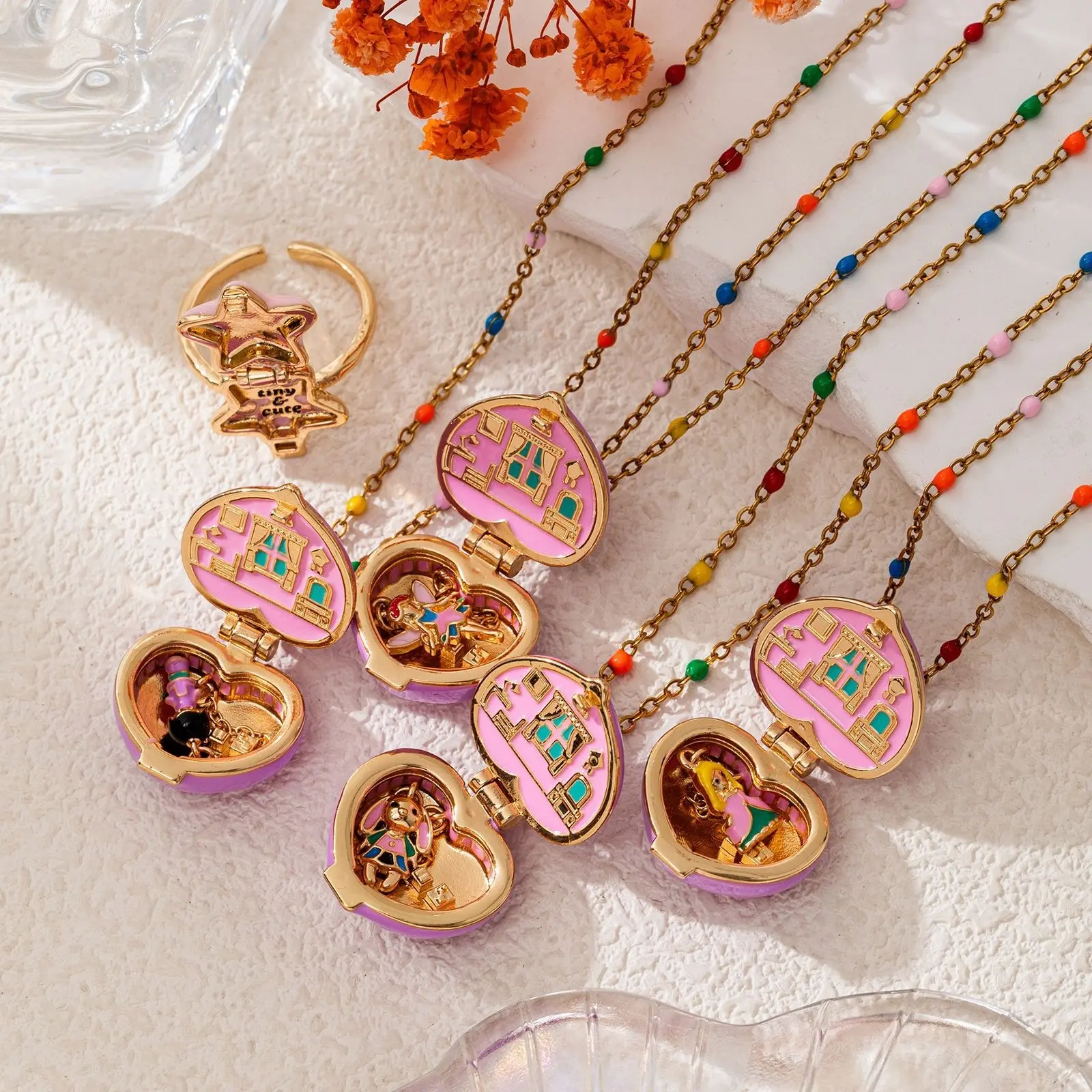 Women's Long Copper Openable Heart Enamel Pendant Chain Jewelry Necklace - Casual Daily Accessory, Unique Romantic Gift for Females