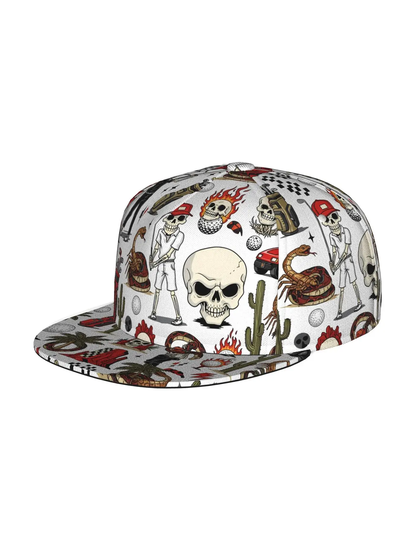 Golf Skeleton Pattern, Men Women Unisex Flat Brim Baseball Cap, Hip Hop Streetwear Snapback Trucker Hat for Skateboarding Dance Outdoor Sports, Adjustable Punk Style Sun Hat Snapback, Summer Snapback