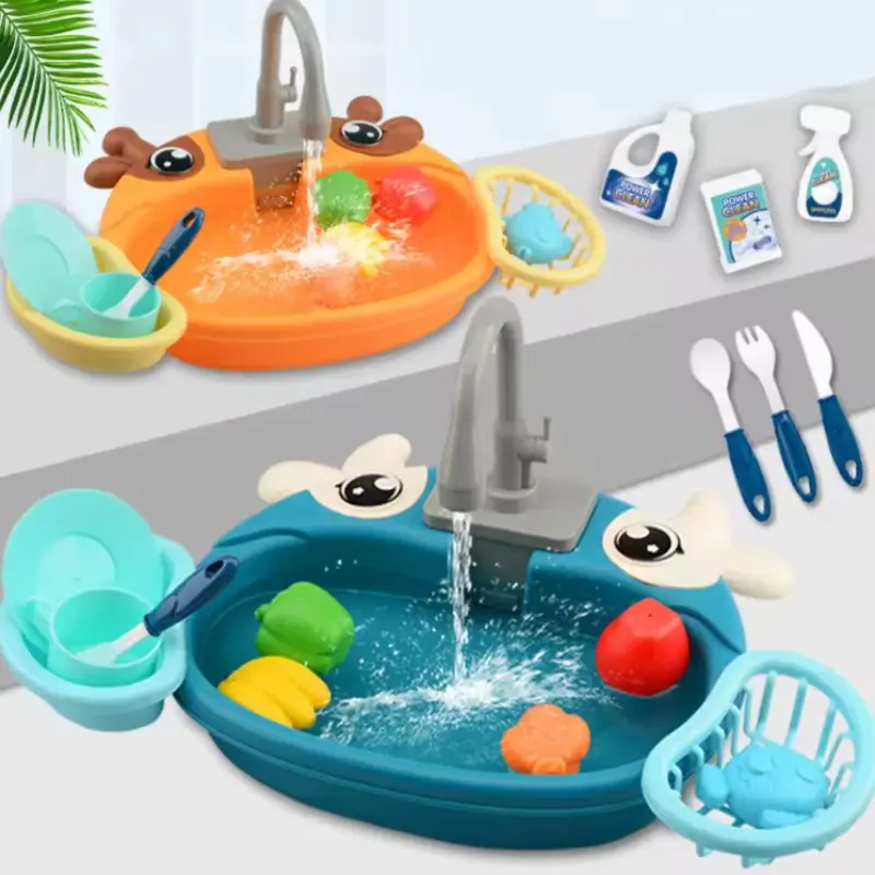 Cartoon Electric Dishwasher Game Room Kitchen Sink Table, Mini Kitchen Playset, Plastic Pool Toy, Food Playset, Water Fun Toy, Pretend Play Set, Pretend Play Dishes