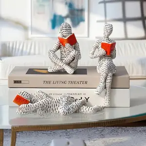 3-Piece Minimalist Artistic Resin Reading Women Figurines Set, Abstract Sculpture Decor Gift for Girls, Bookshelf & Desk Ornament for Living Room Display