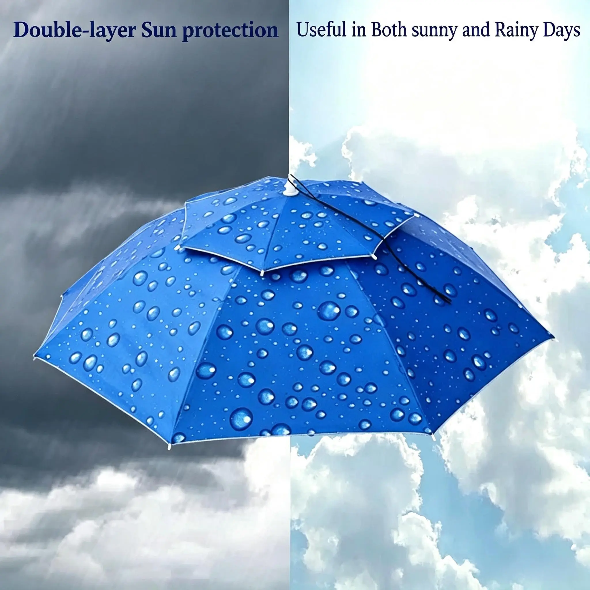 Double-Layer Head-Mounted Umbrella Hat, Lazy Hands-Free Design, Sun-Resistant & Rainproof, Ideal for Outdoor Activities, 1pc