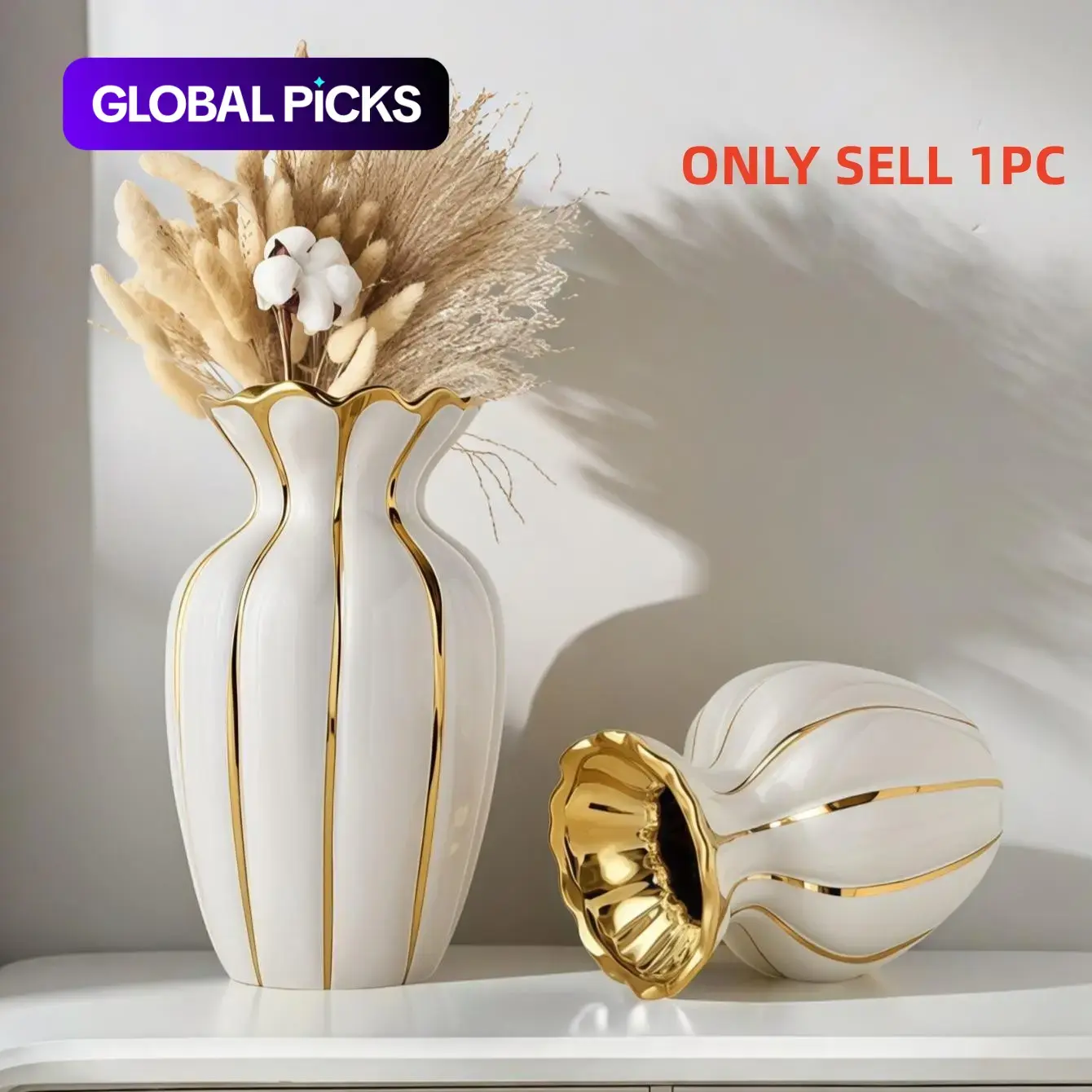 Nordic-Style Ceramic Bouquet Vase, Modern Decorative Vase, Flower Vases, Elegant Home Decor for Living Room or Office, Suitable for Fresh and Dried Flowers #GLOBAL PICKS