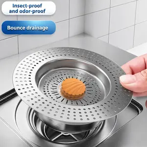 1pc,Stainless Steel Kitchen Sink Filter with Bounce Core Drainer - Insect-proof & Odor-proof Modern Install Accessory for Most Standard Sinks Drain Protector