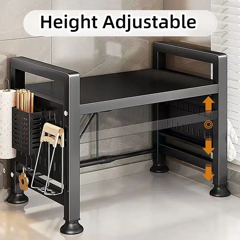 1PC Expandable Microwave Rack Carbon Steel Adjustable Kitchen Shelf for Home Commercial Use Storage Organization Kitchen Accessories
