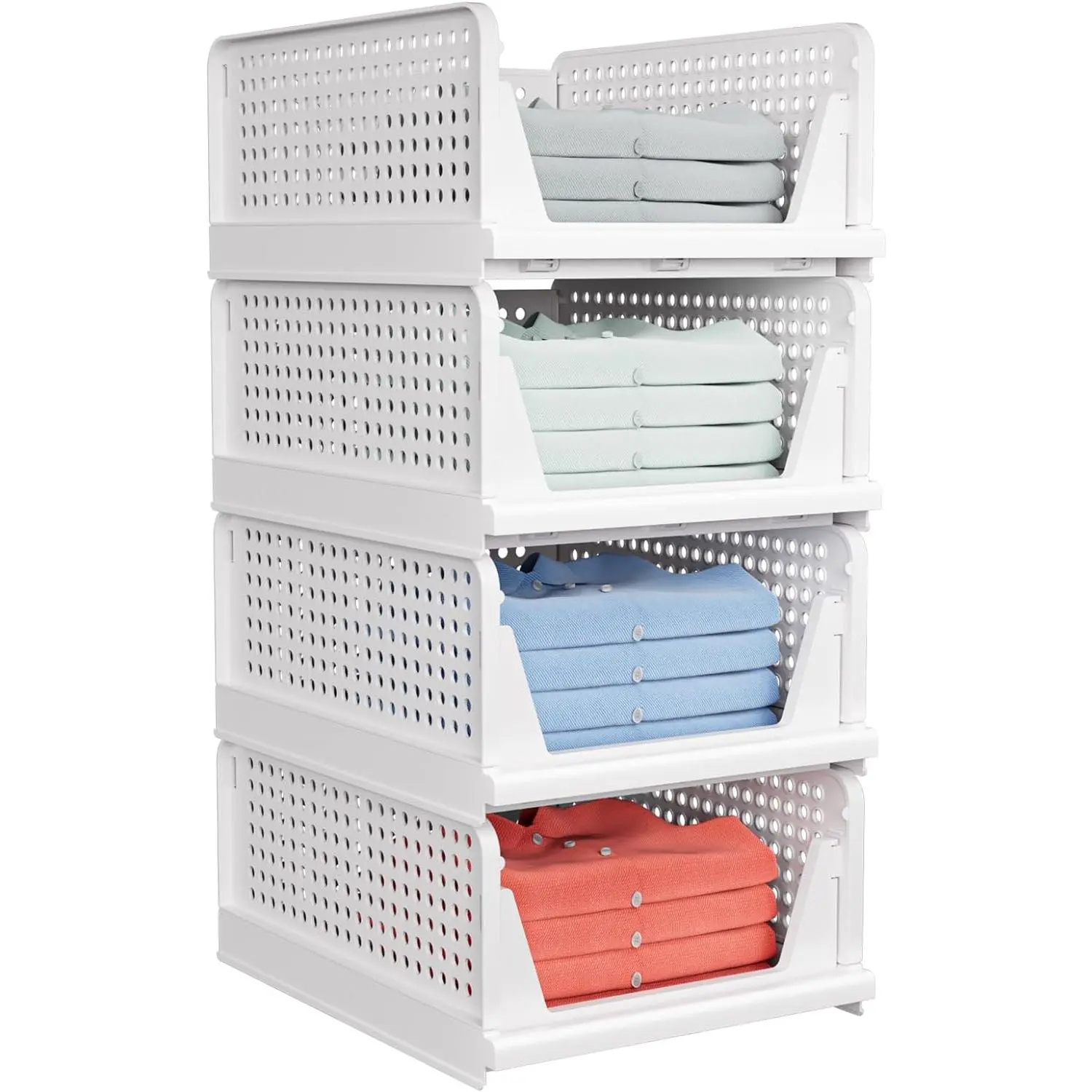 4 Pack Stackable Closet Storage Basket - Stackable Storage Bins | Multifunctional & Foldable Closet Organizer , Wardrobe Cupboard Space-Saving Storage Drawer Organizer