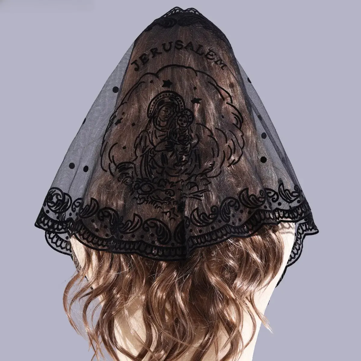 Women's Infinity Mantilla Veil, Embroidered Virgin Mary Lace Shawl for Catholic Church Mass and Baptism, Embroidery Shawl, Cotton, Decorative Scarf, Infinite, Head Cover, Headscarf, Cape Shawl