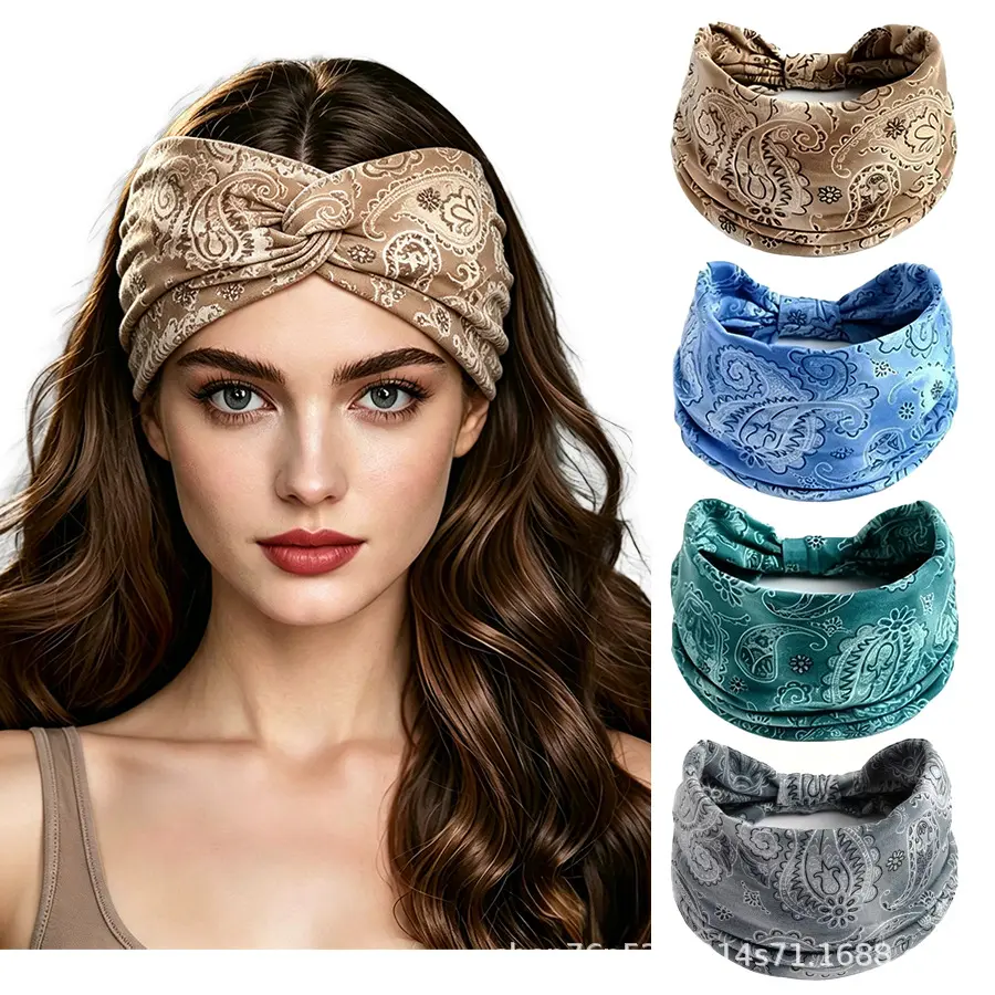 Paisley Print Sweat Absorbent Non Slip Sports Headband Breathable Lightweight Comfortable No Headache High Elastic Hair Band for Running Hiking Yoga