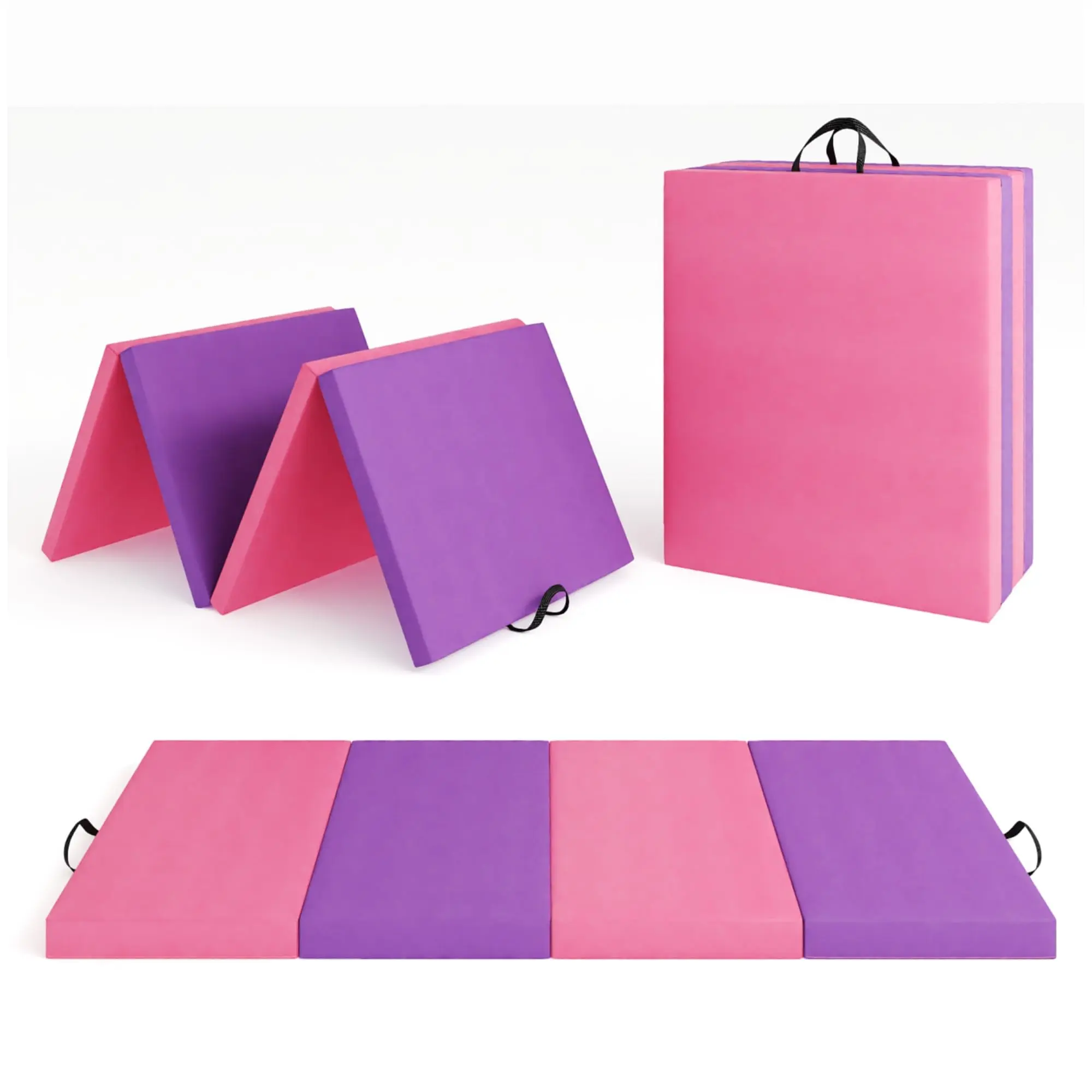 High-Density Folding Gymnastics Tumbling Mat – 6 x 2 ft, 2" Thick, Collapsible Floor Pad with Handles for Home Gym, Kids, Yoga, Pilates, Martial Arts, Aerobics, Portable Design