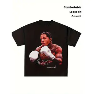 [Boxing Graphic T-shirt] Men's Boxing Graphic T-shirt - Black signature design, 50% loose short-sleeved crew neck casual T-shirt, suitable for sports enthusiasts and men's gifts, sports casual wear, sporty style, comfortable fabric, suitable for sports an