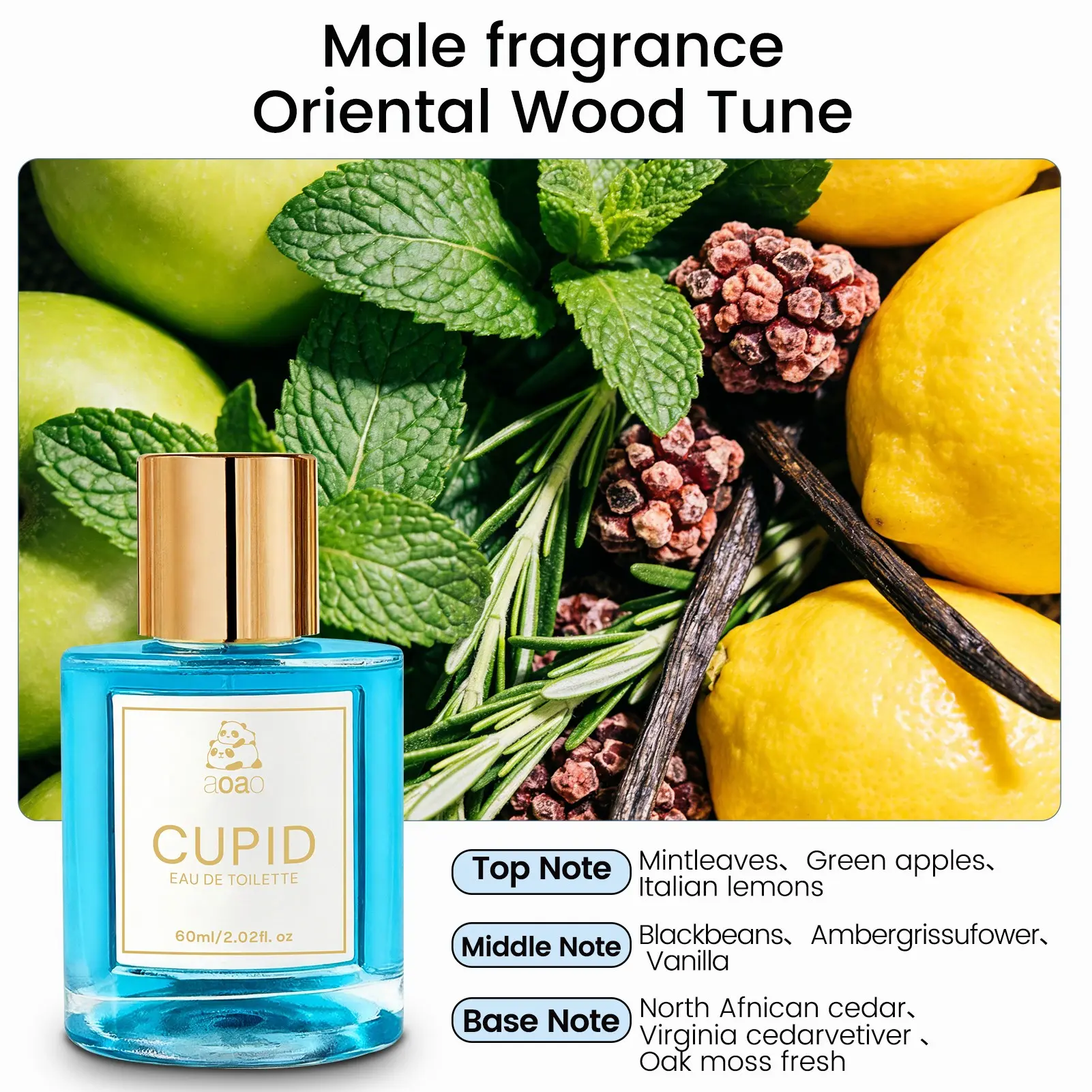 CUPID Men's Eau de Toilette, 60ml, EDT for Men | Premium Oriental Aromatic and Woody Fragrance for Male | Fresh & Masculine Cologne with Mint, Vanilla and Cedar