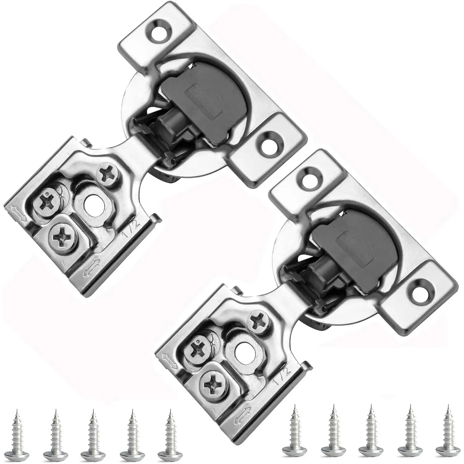 1/2 Inch Overlay Soft Close Cabinet Hinges, 2 Pack Slow Soft Close Hinges for Kitchen Cabinets Satin Nickel  Self Closing Kitchen Cabinet Hinges