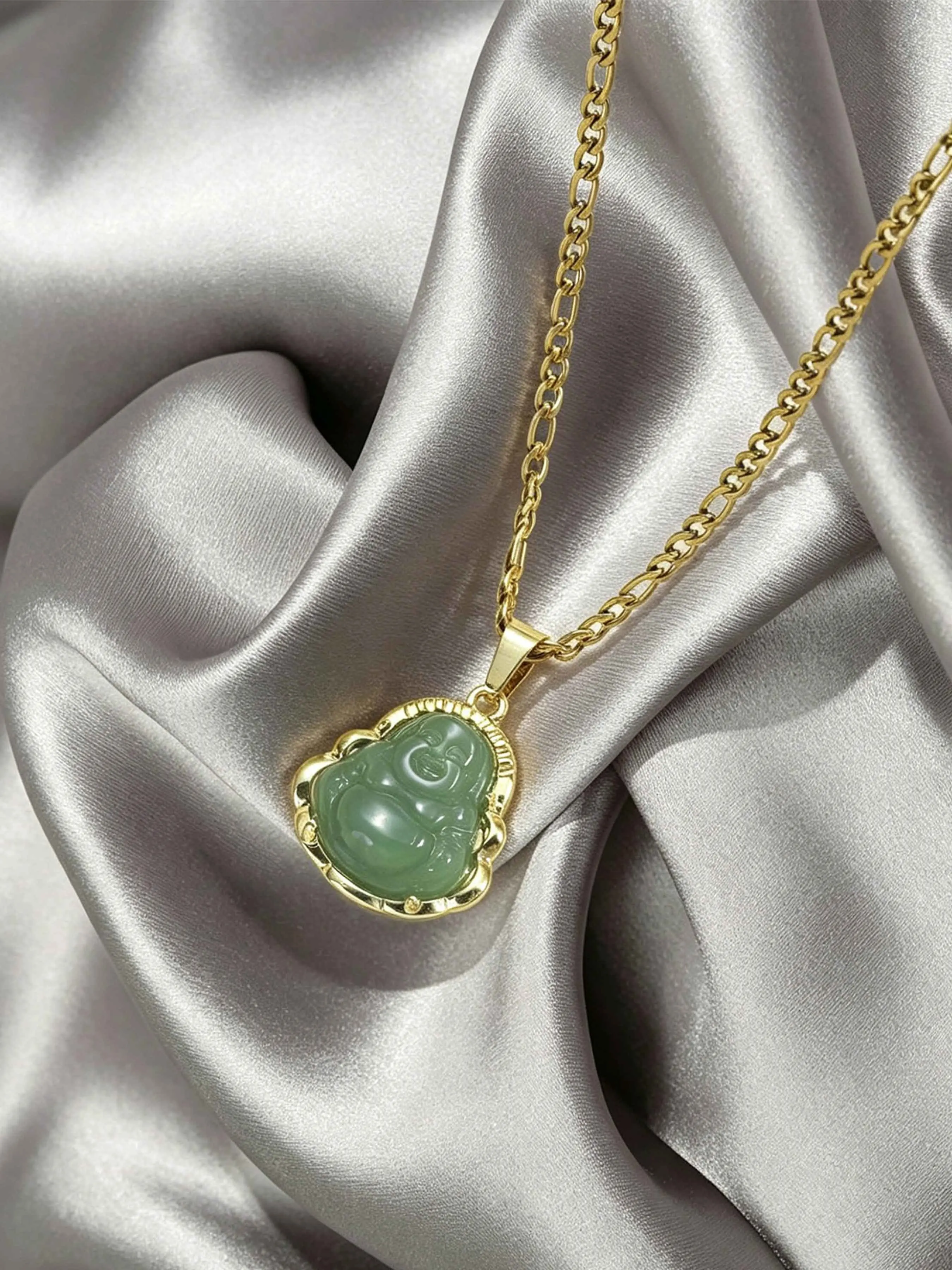 Fashion 18k Gold Plated Buddha Pendant Necklace, Unisex 3mm Flat Figaro Chain, Stylish Jewelry for Men and Women, Elegant Accessory