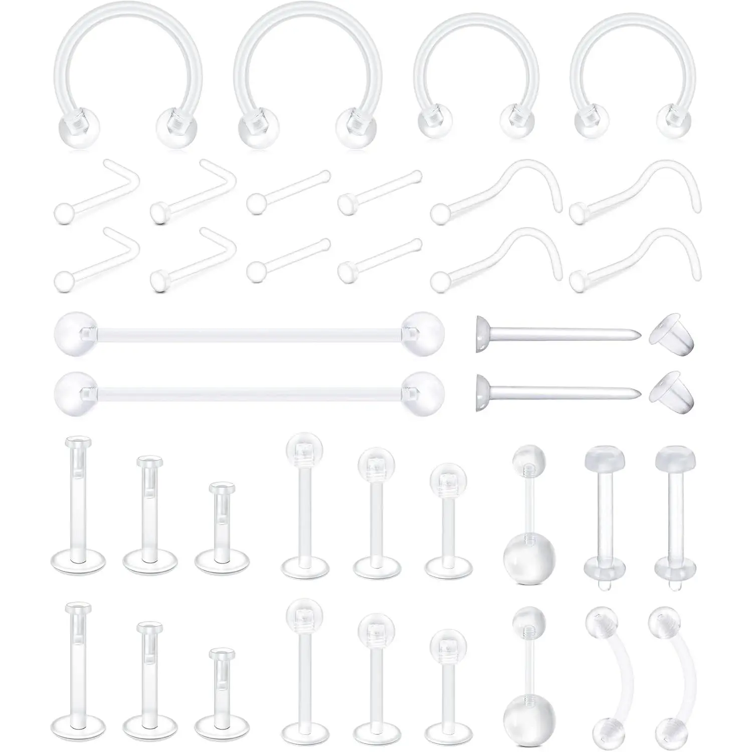 38 count Clear  Retainers for  Bioflex Nose Rings  Rings Septum Eyebrow Lip Cartilage Tragus Earring Retainer Industrial Bar Plastic   for Work