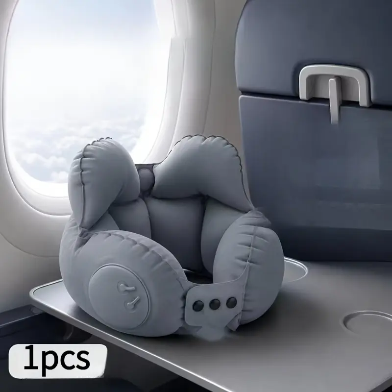 1/2Pcs Crown Inflatable U‑Shaped Travel Neck Pillow Portable Compressible Air Cushion Cervical Support Pillow No‑Tilt Neck Protector Sleeping Head Rest For Long‑Haul Flight High‑Speed Rail Nap Airplane Trip Thanksgiving Christmas Holiday Travel Gift