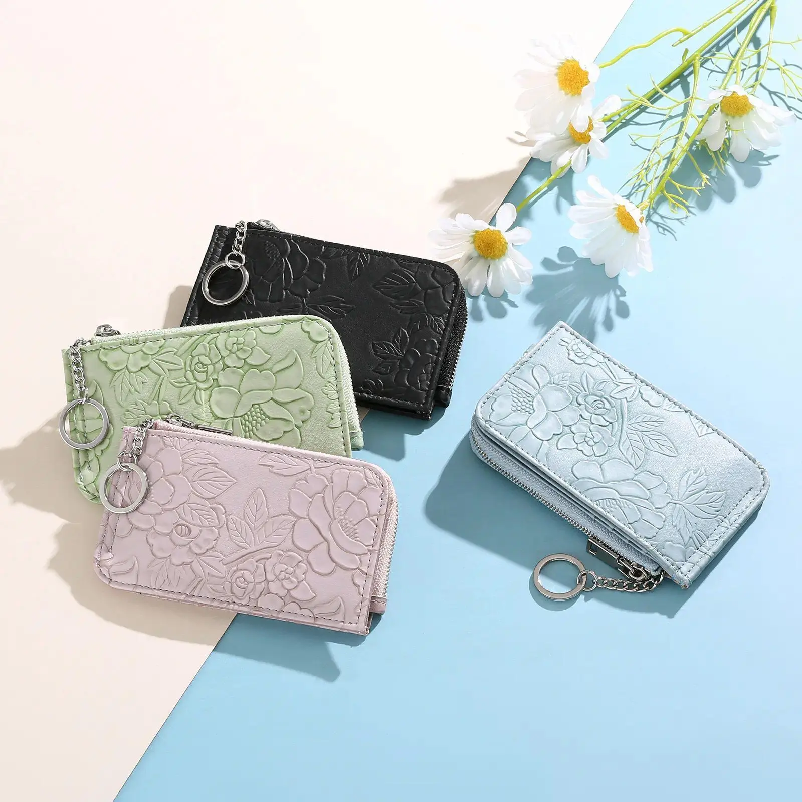 Women's Embossed Print, Zipper-Lock Card Organizer Wallet, Funky, Card Holder, Peppy, Vintage Card Holder