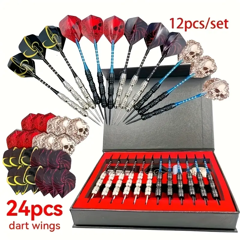 Darts Gift Sets Available In Various Sizes, Deluxe Gift Box with Dart Wings, Iron Tip with Aluminum Alloy Shaft, Skull Dart Wings, Suitable for Indoor Club Entertainment, Sports Competitions And Casual Outdoor Games Darts Metal Tip Pop Darts Gift