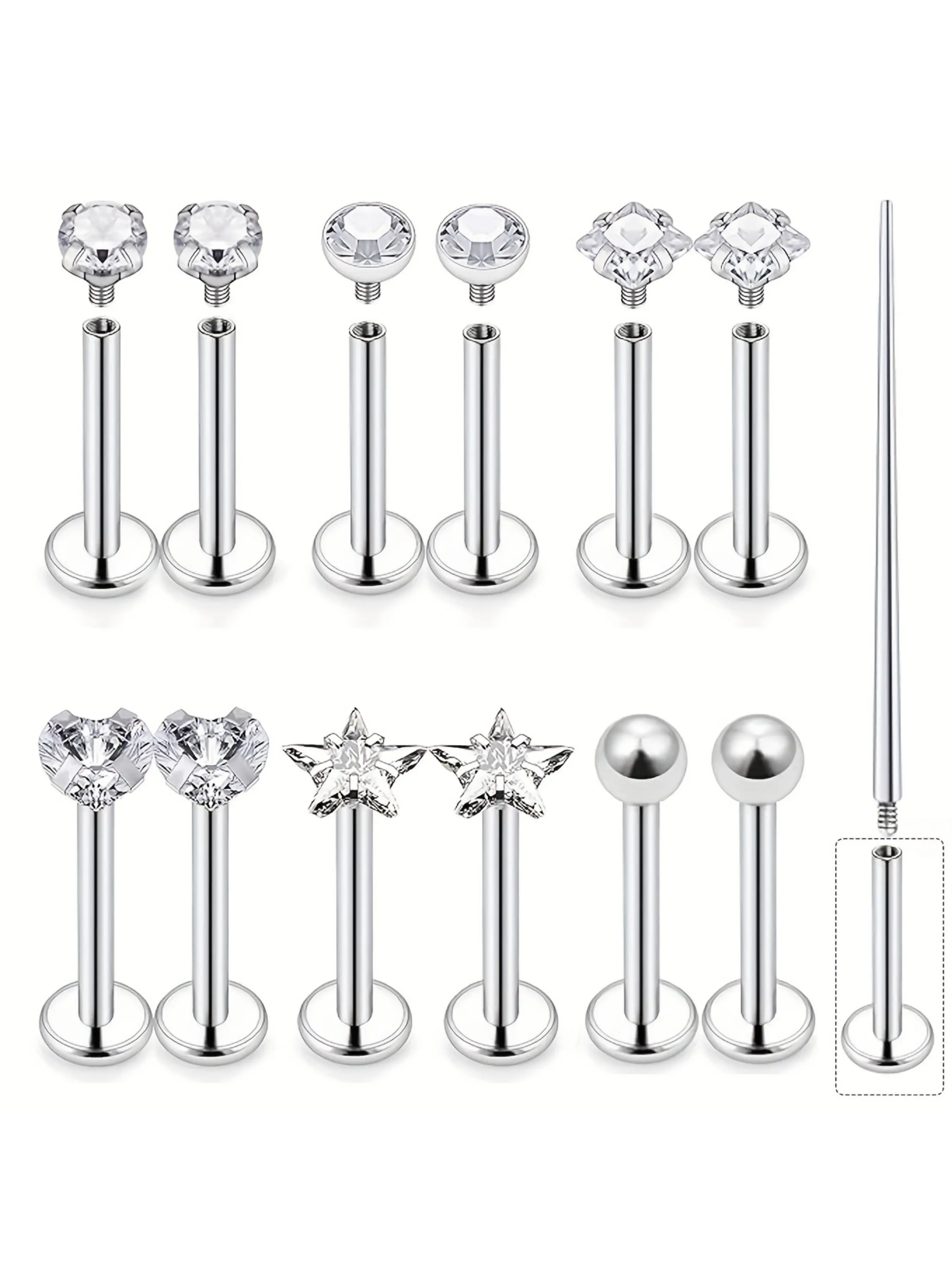 [Lip Labret Medusa Rings] 13pcs 16G Internally Threaded Lip Labret Medusa Rings Studs | Surgical 304 Stainless Steel Snake Bite Lip Rings, Flat Back Catilage Tragus Helix Daith Earrings Body Piercing Jewelry for Women Men Helix Pierced Ring Cartilage Stud
