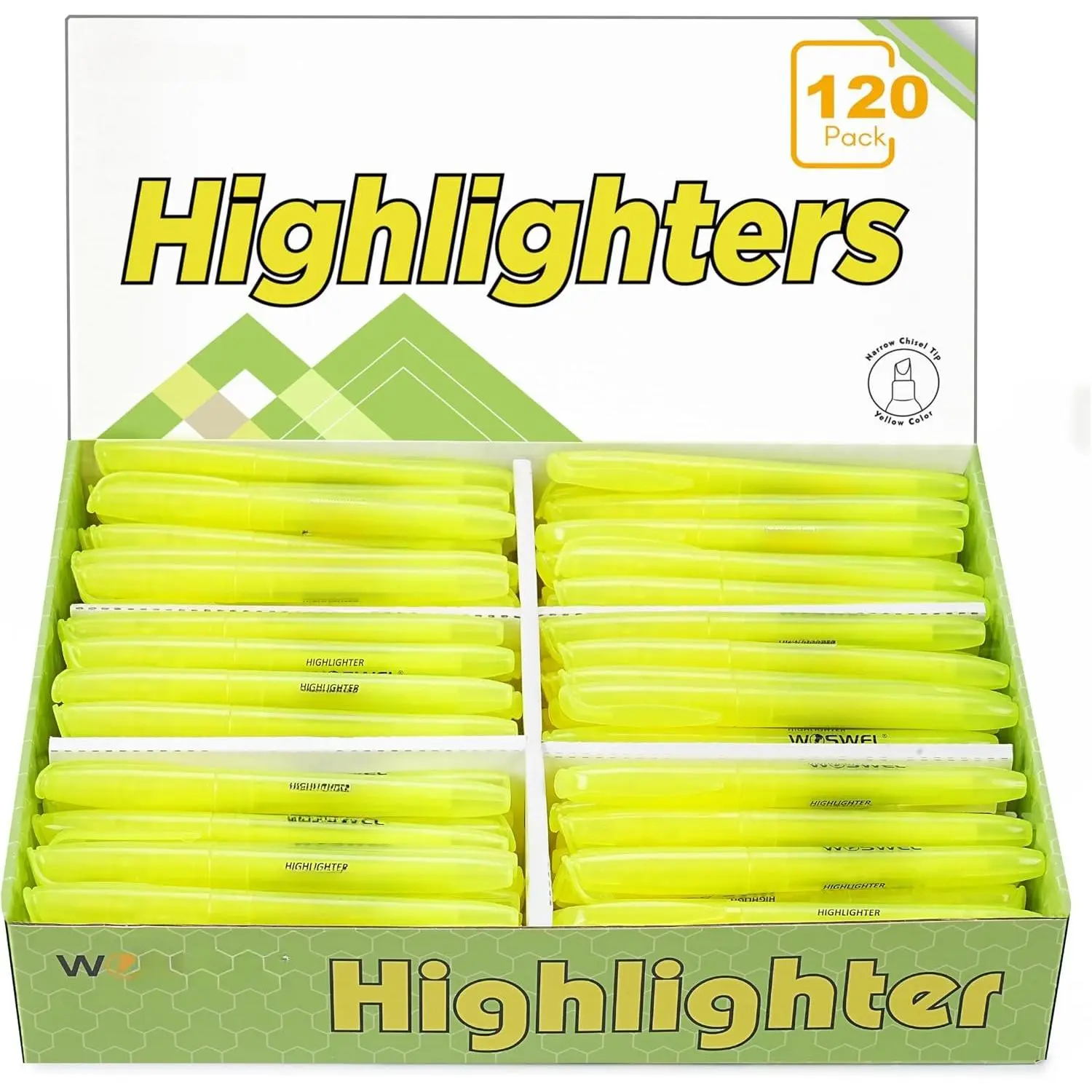 Fluorescent Yellow Highlighters Bulk Pack, 120-Count Chisel Tip Markers with Quick Dry & Box Storage Organizer for Classroom, Office (Office Stationery Writing Tool)