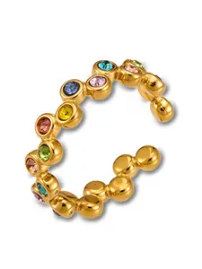1pc Adjustable Open Ring, colorful cubic zirconia, niche stackable finger jewelry for women, daily matching, pouch & Gift Box Included, viral layering ring, dainty gift for wedding, banquet, dating, anniversary, casual outings, gift for best friends.