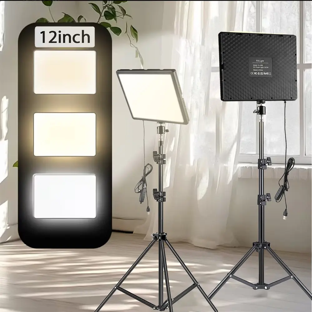 Adjustable 12 Inch Video Fill Lamp with Overhead Tripod Stand, 360° Rotation for Speedlight, Photography Studio, Makeup, Live Streaming