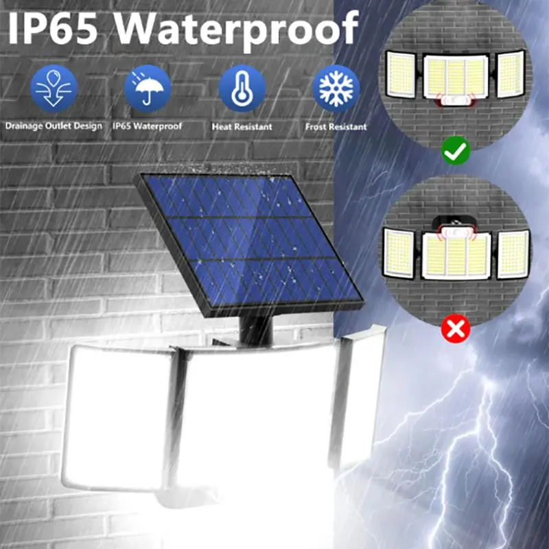 Outdoor Solar Sensor Decorative Light with 3 LED Lights, Waterproof, Remote Control, for Courtyard, Street Lighting