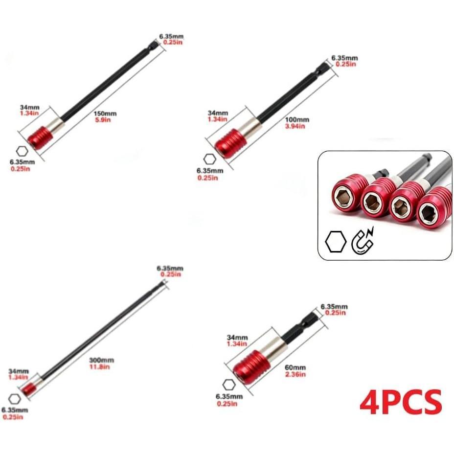 Drill Bit Extension Bit Holder Quick Release 4 count (2.6+3.9+5.9+11.8 inch) Drill Bit 1/4" Hex for Electric Drills Drivers Drill Bit Extension Bit Holder Quick Release 4 count (2.6+3.9+5.9+11.8 inch) Drill Bit 1/4" Hex for Electric Drills Drivers