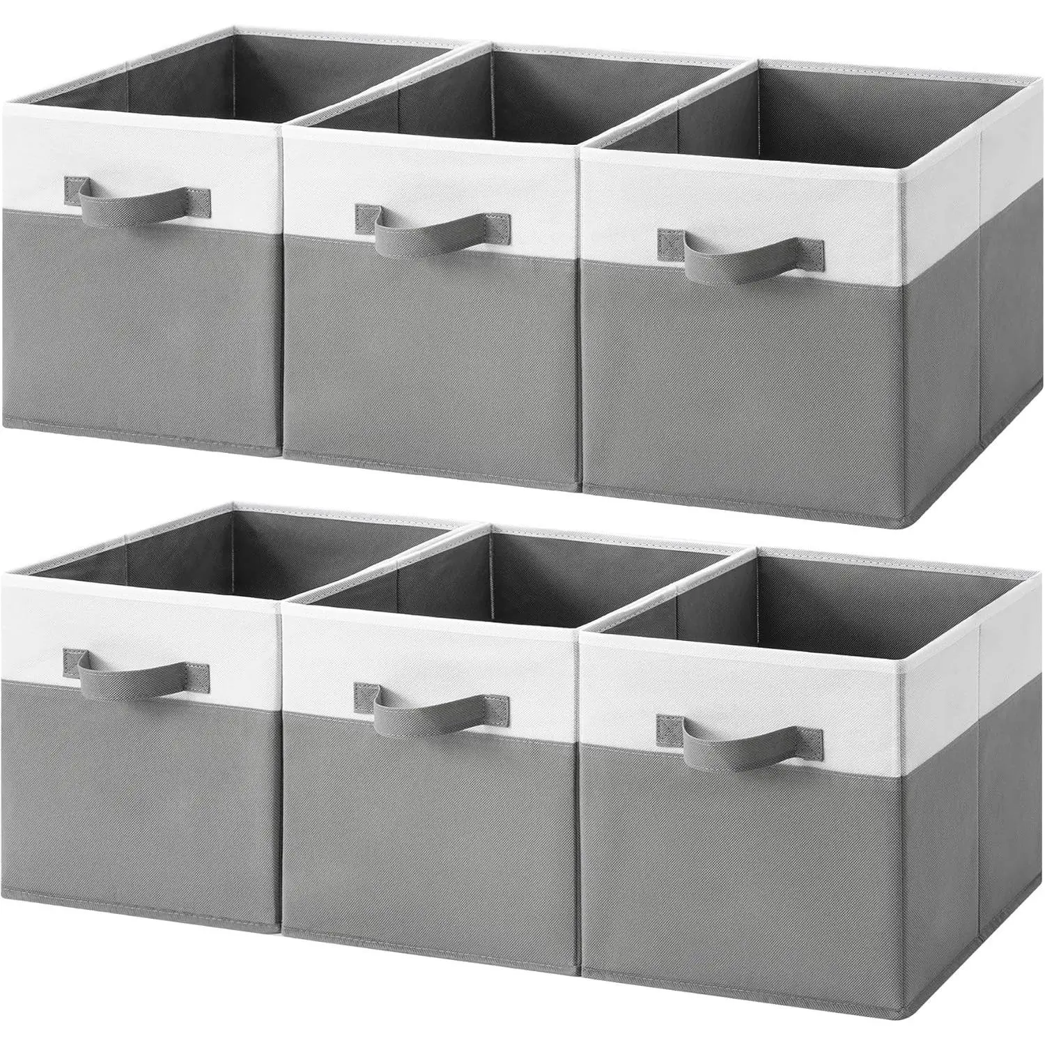 11 Inch Storage Cube, Fabric Cube Storage Bin with Handles, Storage Cube Organizer for Clothes and Toys, Collapsible Cube Bins for Closet, Shelves, Nursery, 6-Pack, Gray and White