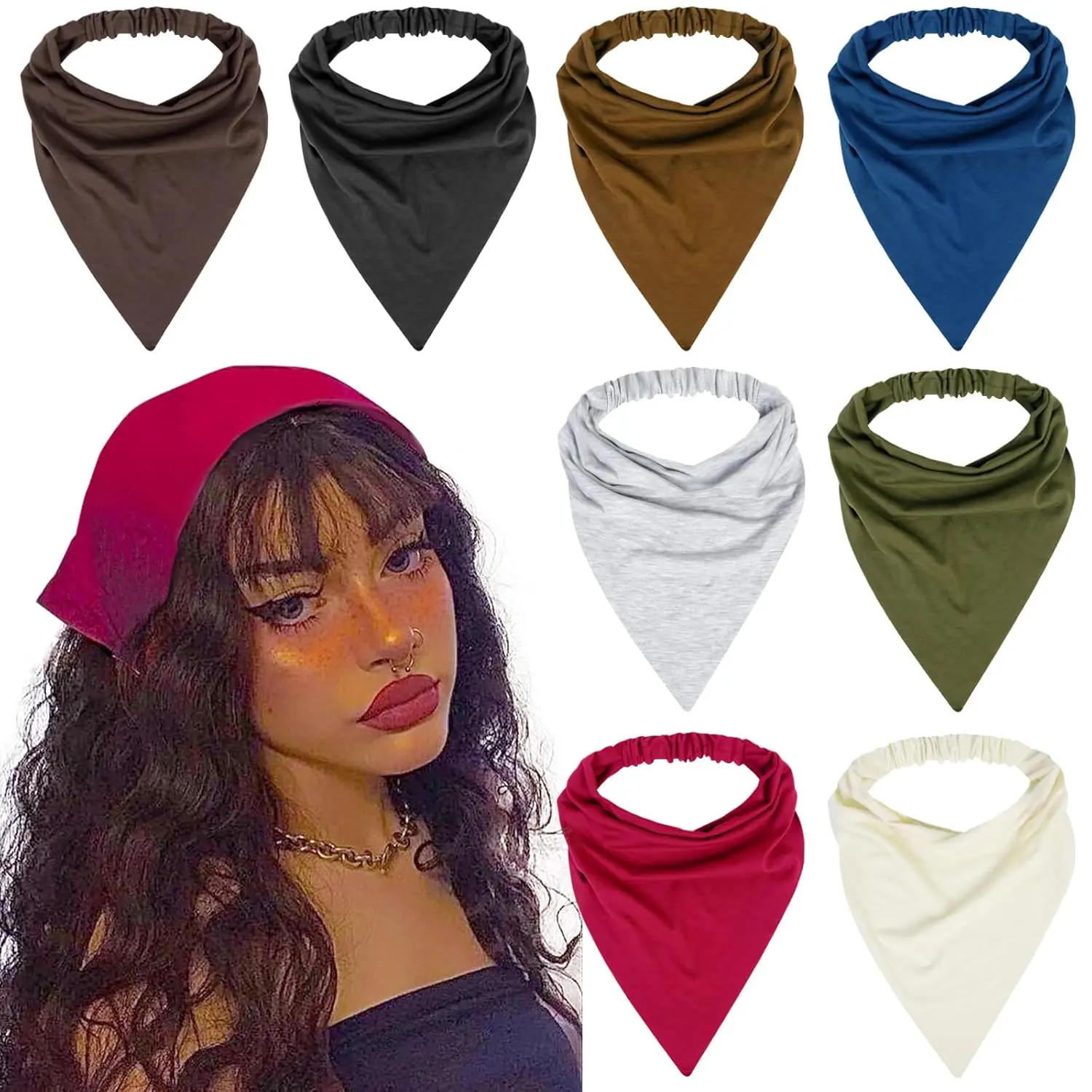 Women's 8-Pcs Non-Slip Elastic Boho Triangle Hair Scarf Headband Set, Female Headbands, Accessories for Women