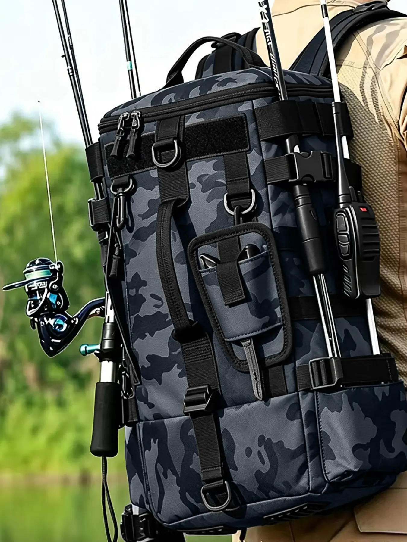 Multifunctional Outdoor Fishing Backpack, Large Capacity Picnic Bag, Crossbody Handbag, Ideal for Fishing, Camping, Hiking