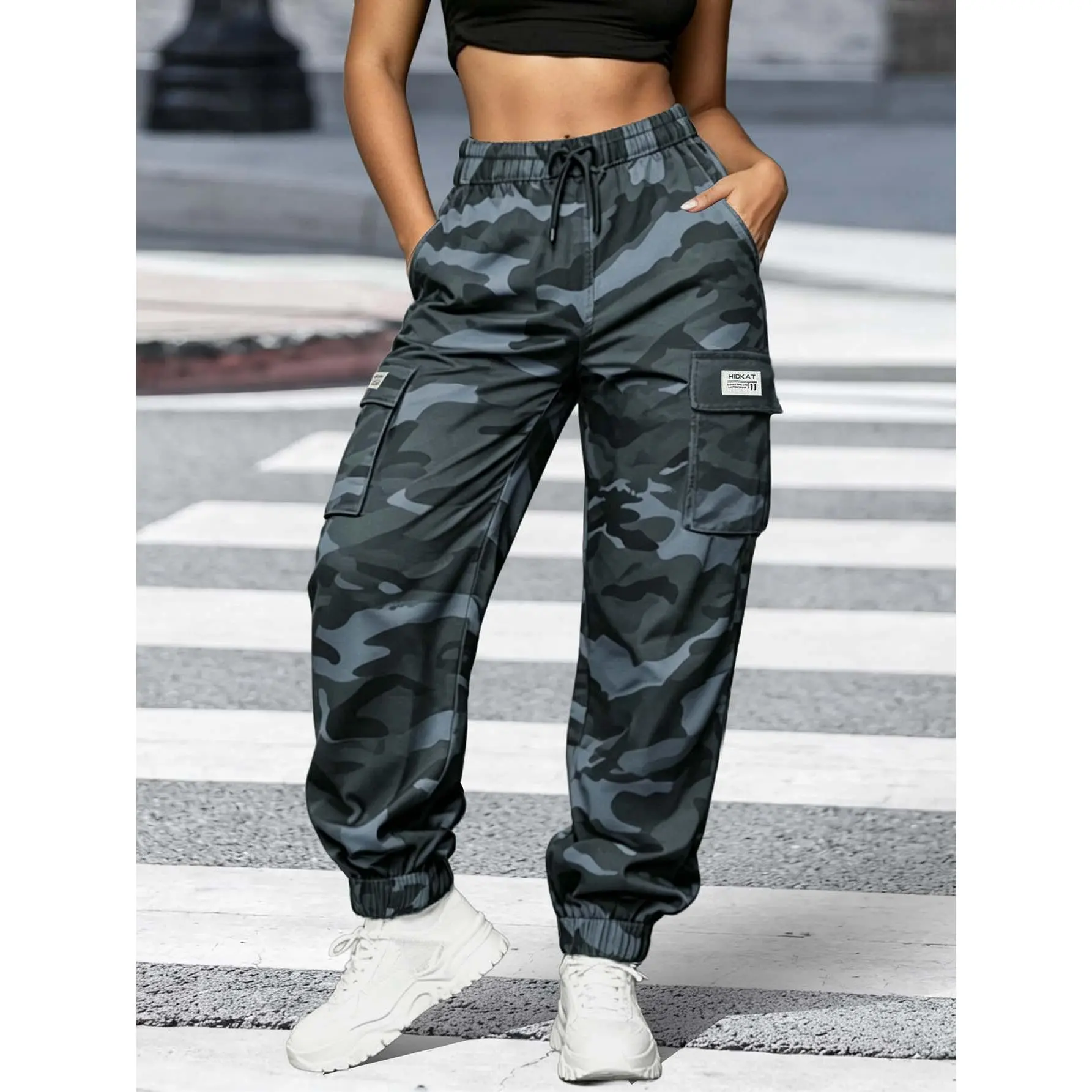 Women's Street Fashion Camo Jogger Pants, Lightweight Tapered Trousers with Adjustable Waist, Cargo Pockets, and Cuffed Ankles, Street Fashion Jogger, Sports Casual Joggers, Pants Joggers