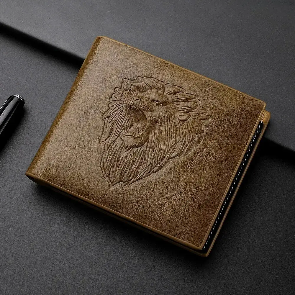 Men's Cowhide Leather Wallet - Personalized 3D Embossed Trifold, Lightweight Minimalist Multi-Card Holder with Zipper Coin Pocket, Casual Short Wallet for Daily Use, Leather Cowhide Wallet, Trifold Wallets