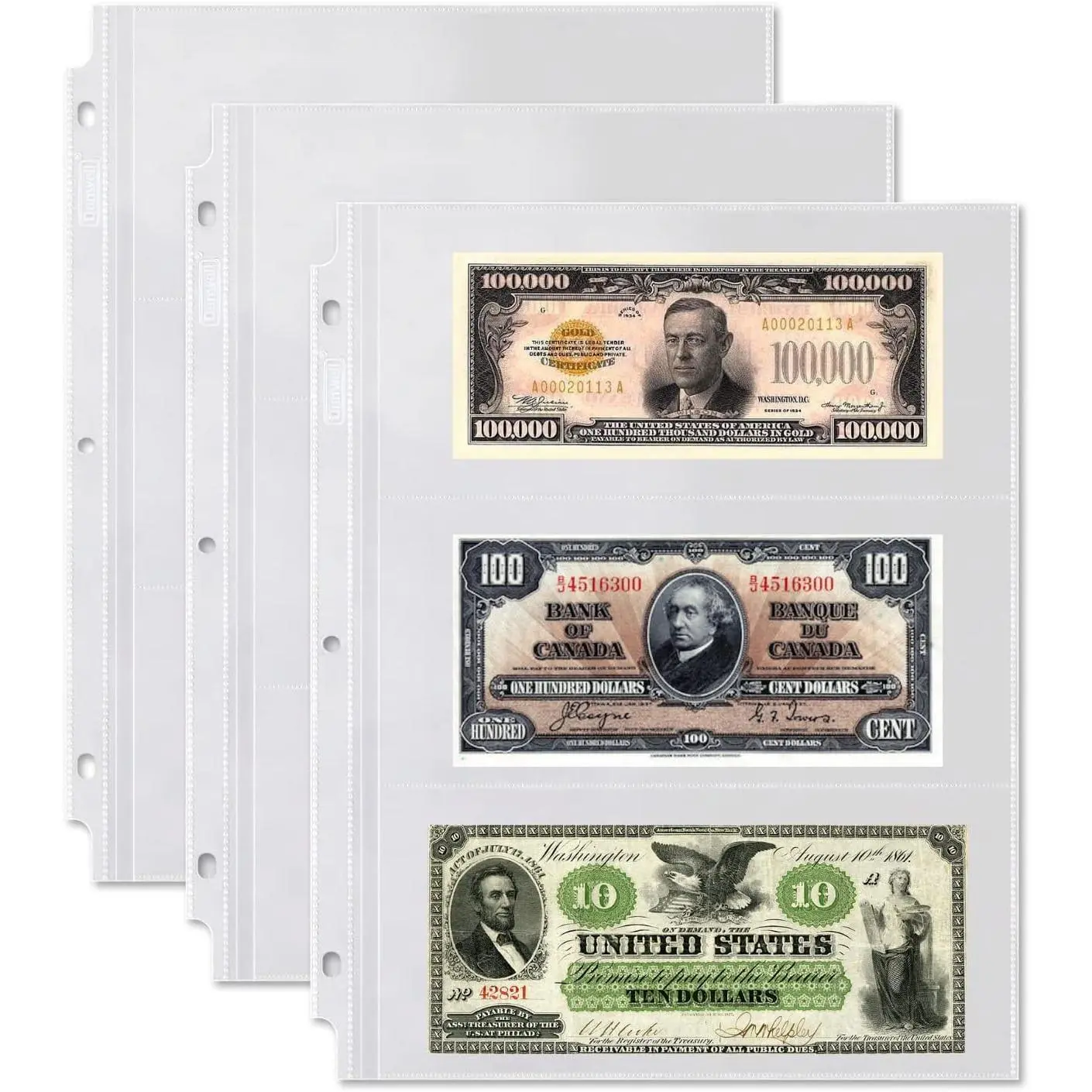 Binder  Sleeves for Collectors - (25 Pack), Acid-Free 3-Pocket Clear Plastic Refill Pages for  Collection Album, 3-Ring Binder Sheet Protectors for Bills, Banknotes or