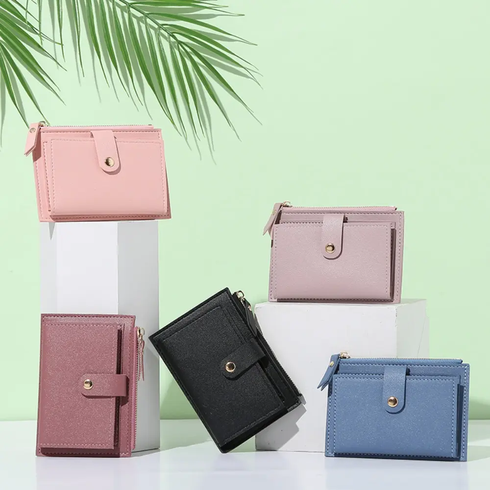 Solid PU Vegan Leather Women's Wallet, Business Casual Mini Purse-Shaped Bifold with Multi-Card Slot and Zipper Pocket, Multi-Card Slot Women's Wallets, Foldable, All Over Print, Card Handling Women's Wallets