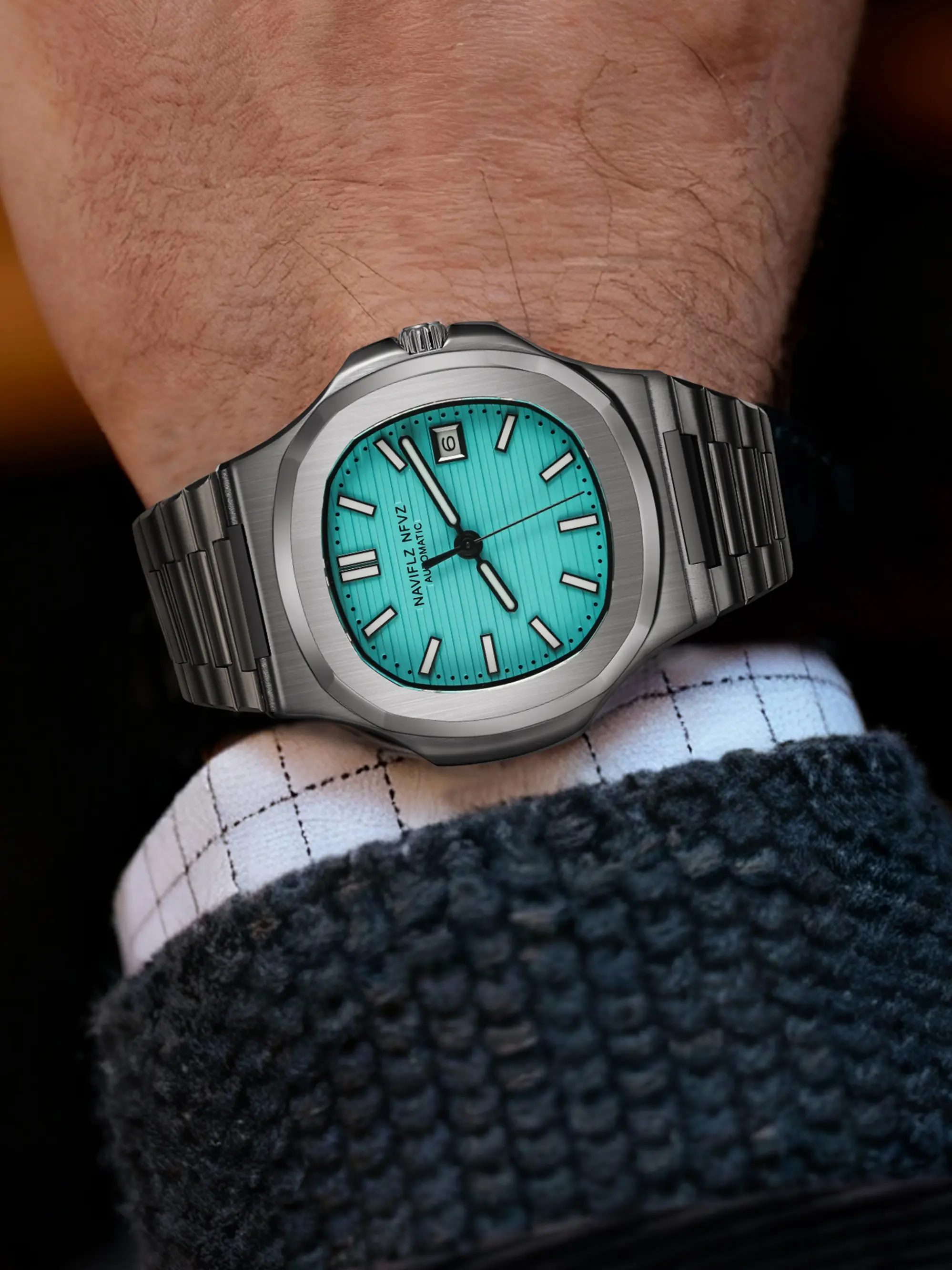 New 2026 Naviflz Nfvz Casual Analog Watch, Miyota 8215 Mechanical, Sapphire Crystal, Night Light, 50m Waterproof, Stainless Steel, Casual Style
