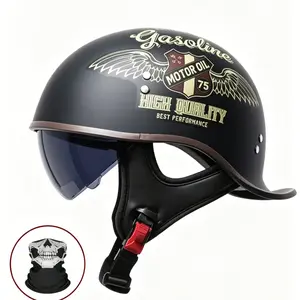 2026 New Dot Certified Streamlined Motorcycle Half Helmet, Retro Flip Face Shield, Universal Half Cover Helmet for Harley Cruiser Scooter