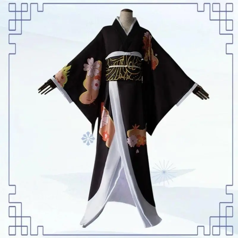 Women's Kibutsuji Muzan Cosplay Costume Set, Demon Slayer Polyester Kimono Dress with Headband and Accessories, Plus Size Fantasy Uniform XL, Xxl, Waist Seal, Clothes, All Seasons, Women's Clothes, Demon Slayer Theme