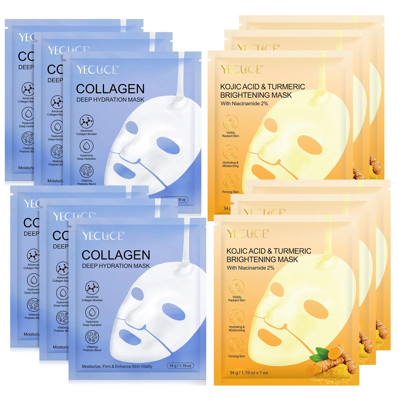 Turmeric Brightening Radiant Mask with Kojic Acid, Turmeric, 2% Niacinamide, Collagen Hydrating Firming Mask, Deep Moisture, Skin Tone Improvement, Moisturizing Facial Mask, Glowing Facial Mask, Gift Ready