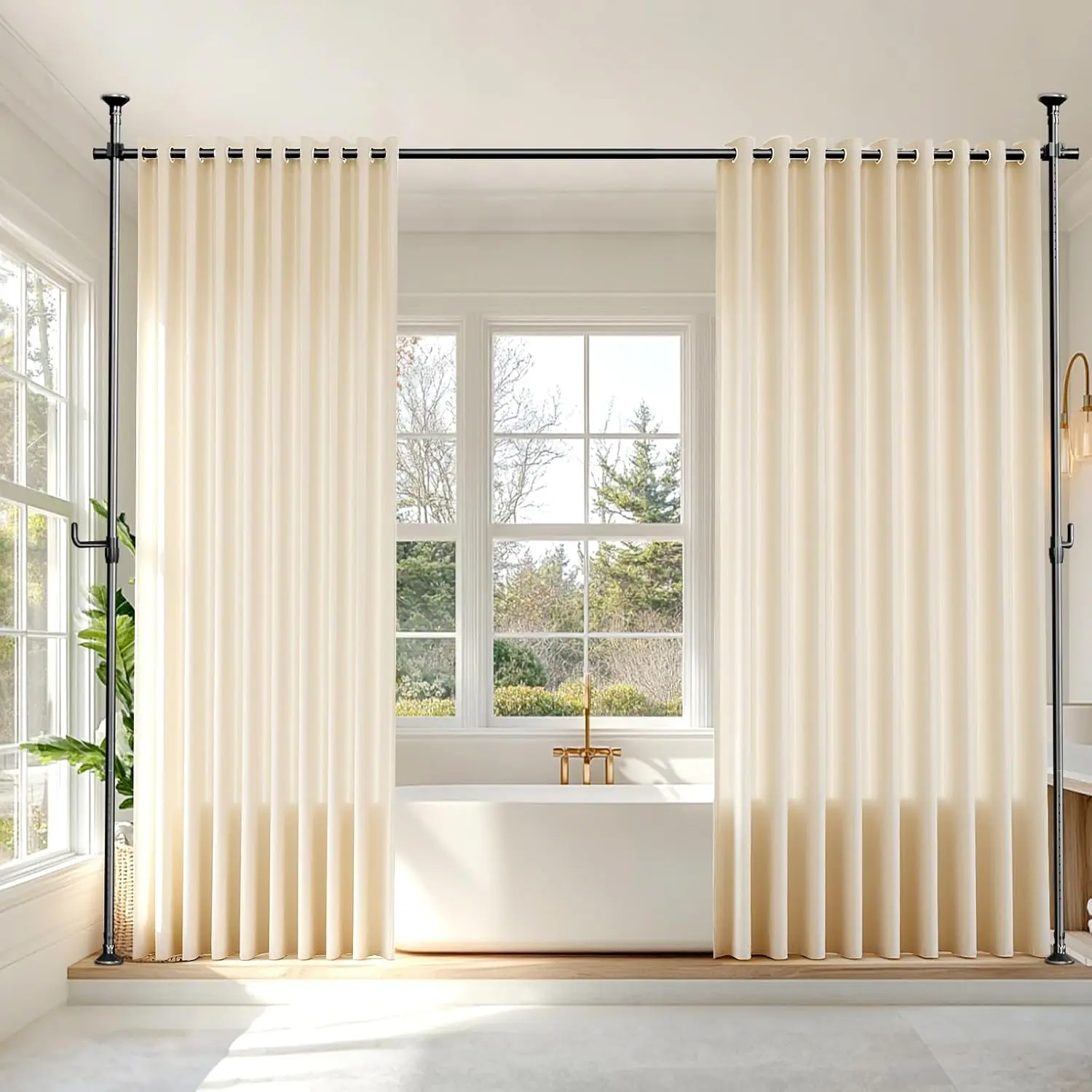 Black Seamless Stainless Steel Tension Rod Room Divider - No Drilling Temporary Walls Partition, Privacy Focus Indoor Space Separator for Closets, Window Treatments, 4-10ft(H) 32-80in(W), Ceiling-Mountable, Customizable Fit, Industrial Durability